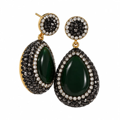 Hürrem Palace Emerald-Effect Hand Embellished Ottoman-Inspired Drop Earrings