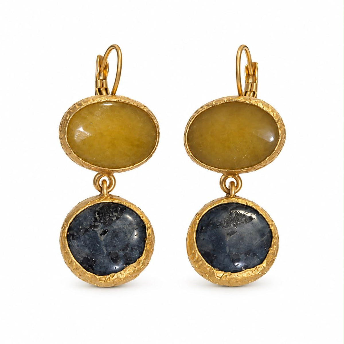 Golden Earth & Midnight Sky Natural Stone Brass-Plated Drop Earrings