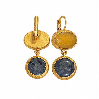 Golden Earth & Midnight Sky Natural Stone Brass-Plated Drop Earrings