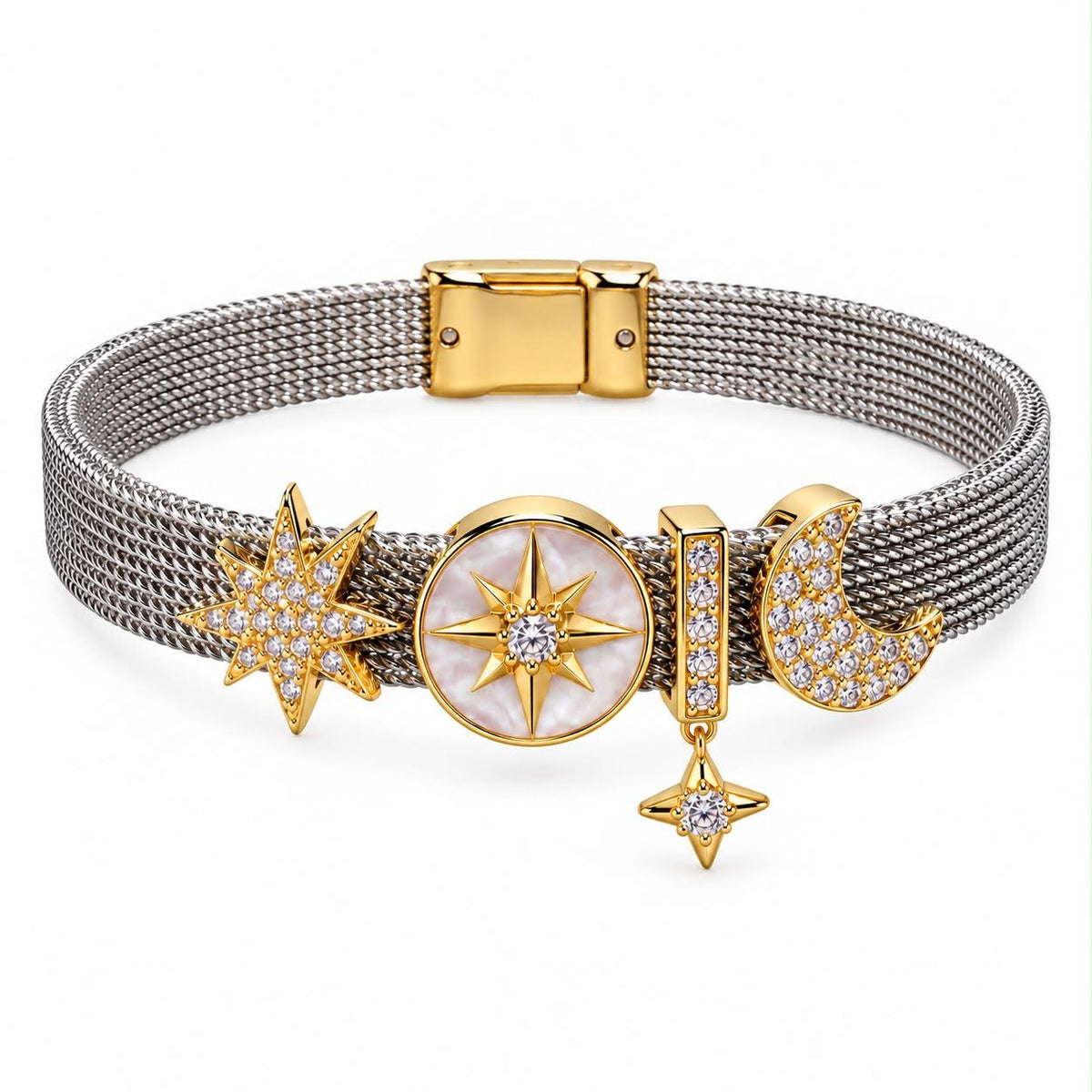 Celestial Guidance Silver & Gold-Plated Enamel Zircon Charm Bracelet