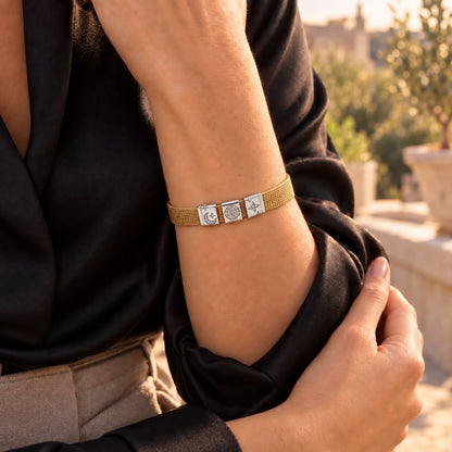 Celestial Motion Gold Plated Moon & Star Charm Zircon Bracelet