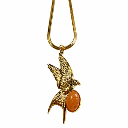 Messenger of Hope Carnelian Effect Swallow Gold Plated Stainless Steel Necklace