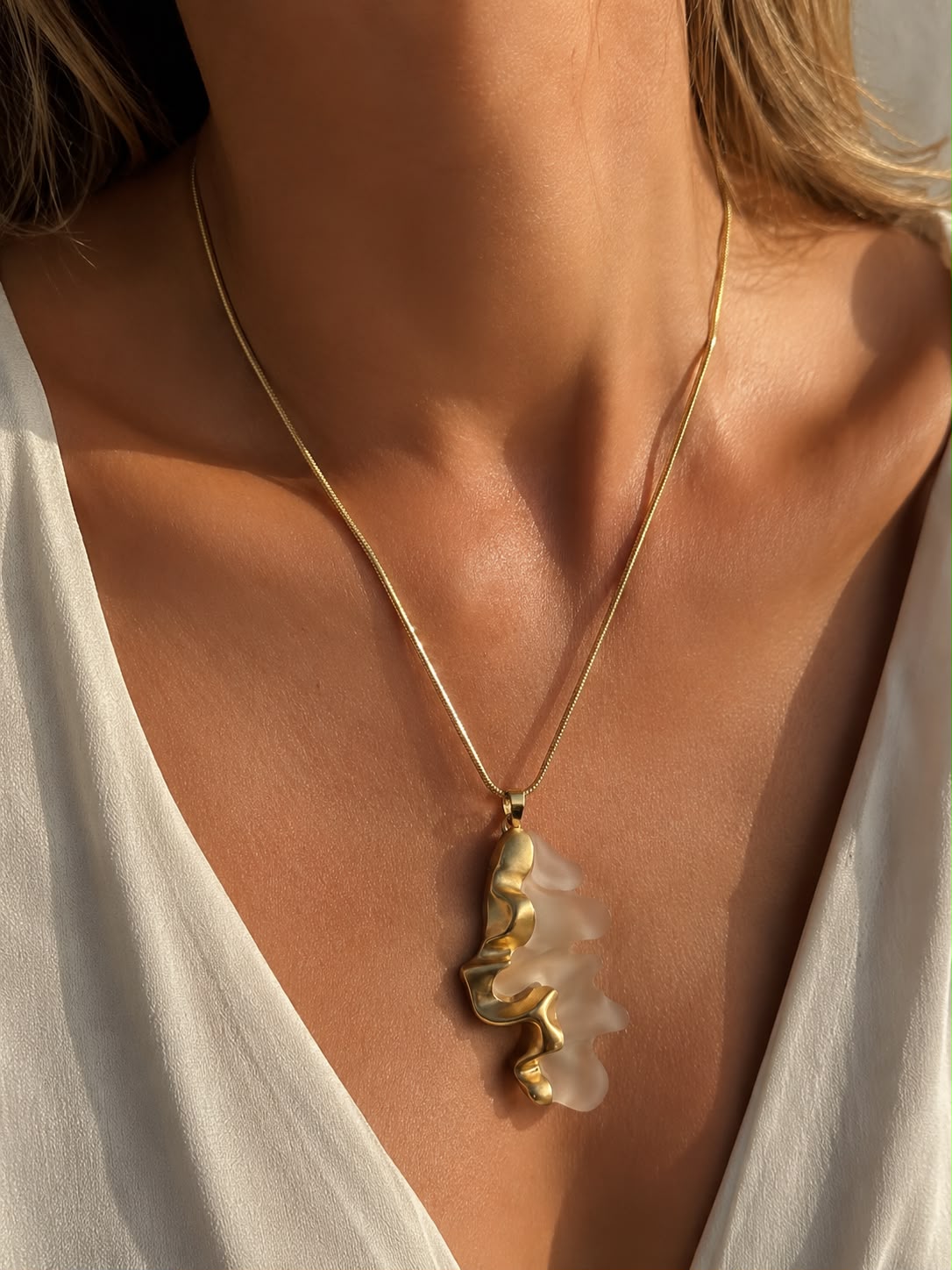 Ocean Whisper Mother of Pearl Gold Plated Necklace