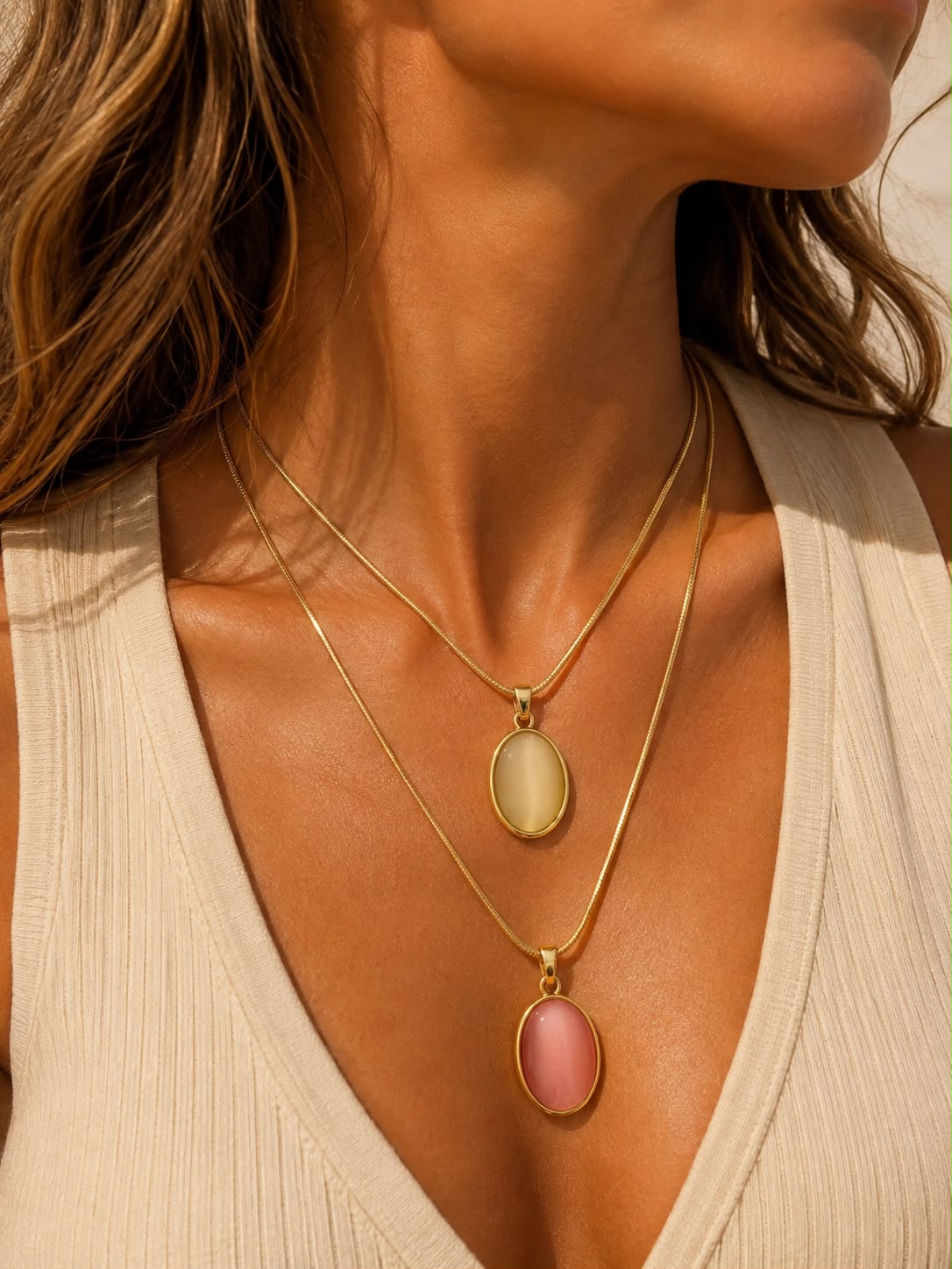 White Cat's Eye Gold Plated Necklace