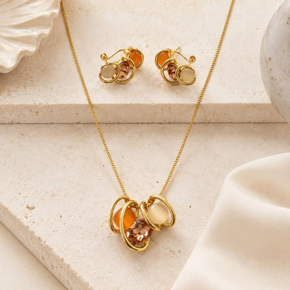 Solar Harmony Amber and Ivory Gold Plated Pendant Necklace