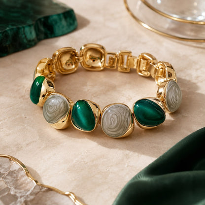 Emerald Harmony Enamel Gold Plated Bracelet
