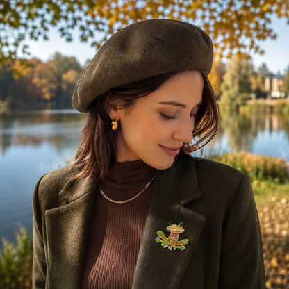 Mystic Leap Multicolour Zirconia And Gold Plated Frog Brooch