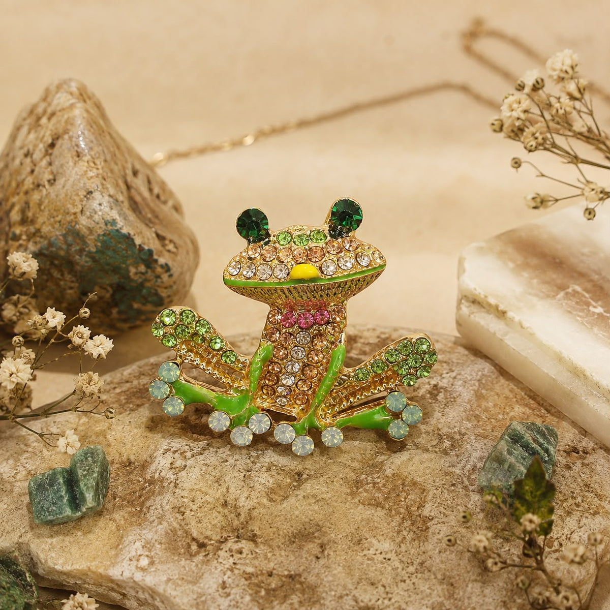 Mystic Leap Multicolour Zirconia And Gold Plated Frog Brooch