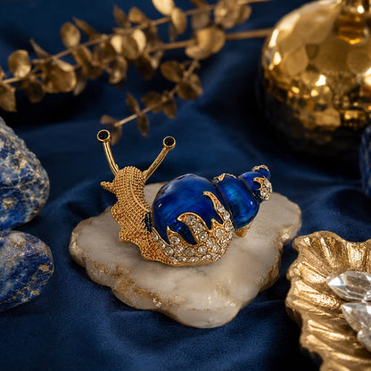 Moonlit Journey Blue Enamel & Zirconia Rose Gold-Tone Snail Brooch