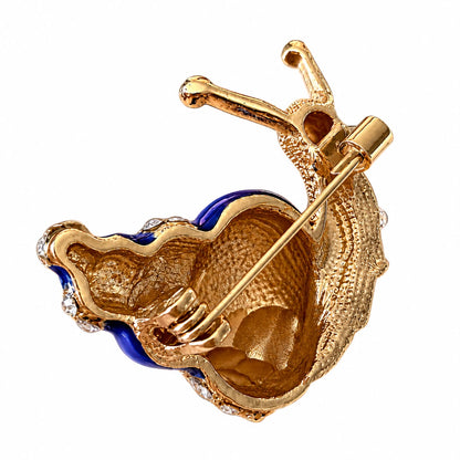Moonlit Journey Blue Enamel & Zirconia Rose Gold-Tone Snail Brooch