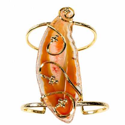 Sacred Ember Handcrafted Carnelian Agate Gold Plated Statement Cuff Bracelet
