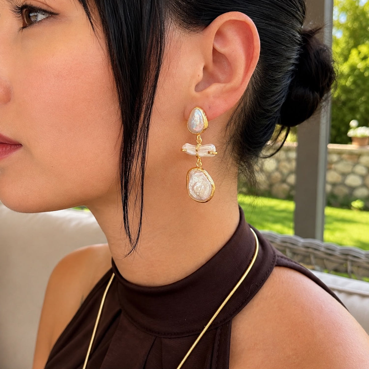 Cleopatra Baroque Pearl Gold Plated Statement Drop Earrings