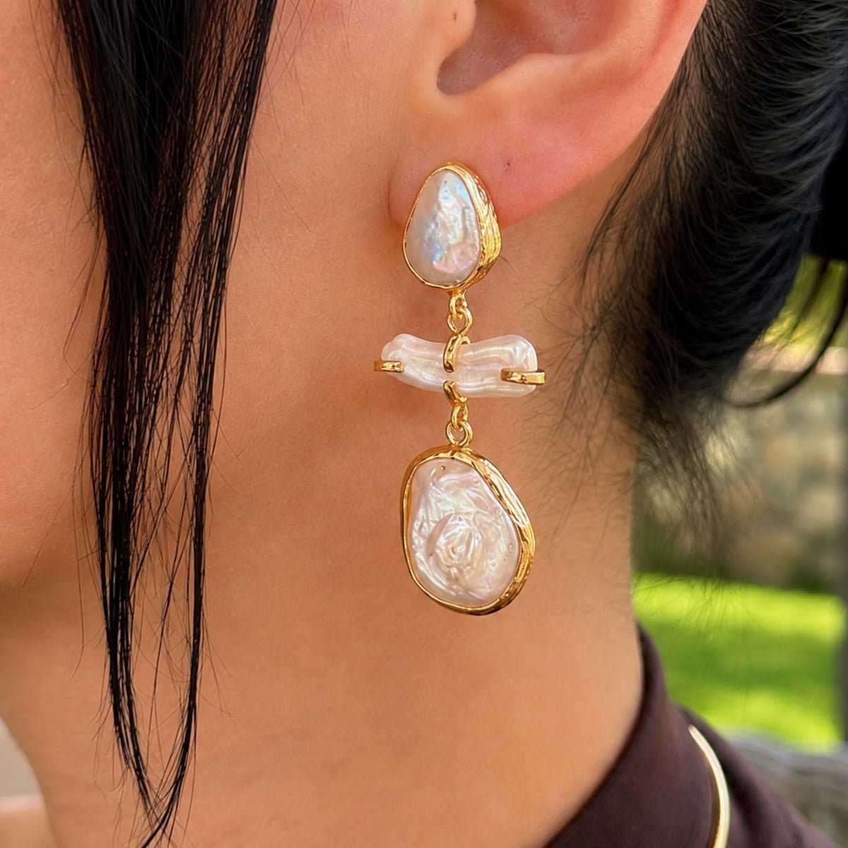 Cleopatra Baroque Pearl Gold Plated Statement Drop Earrings