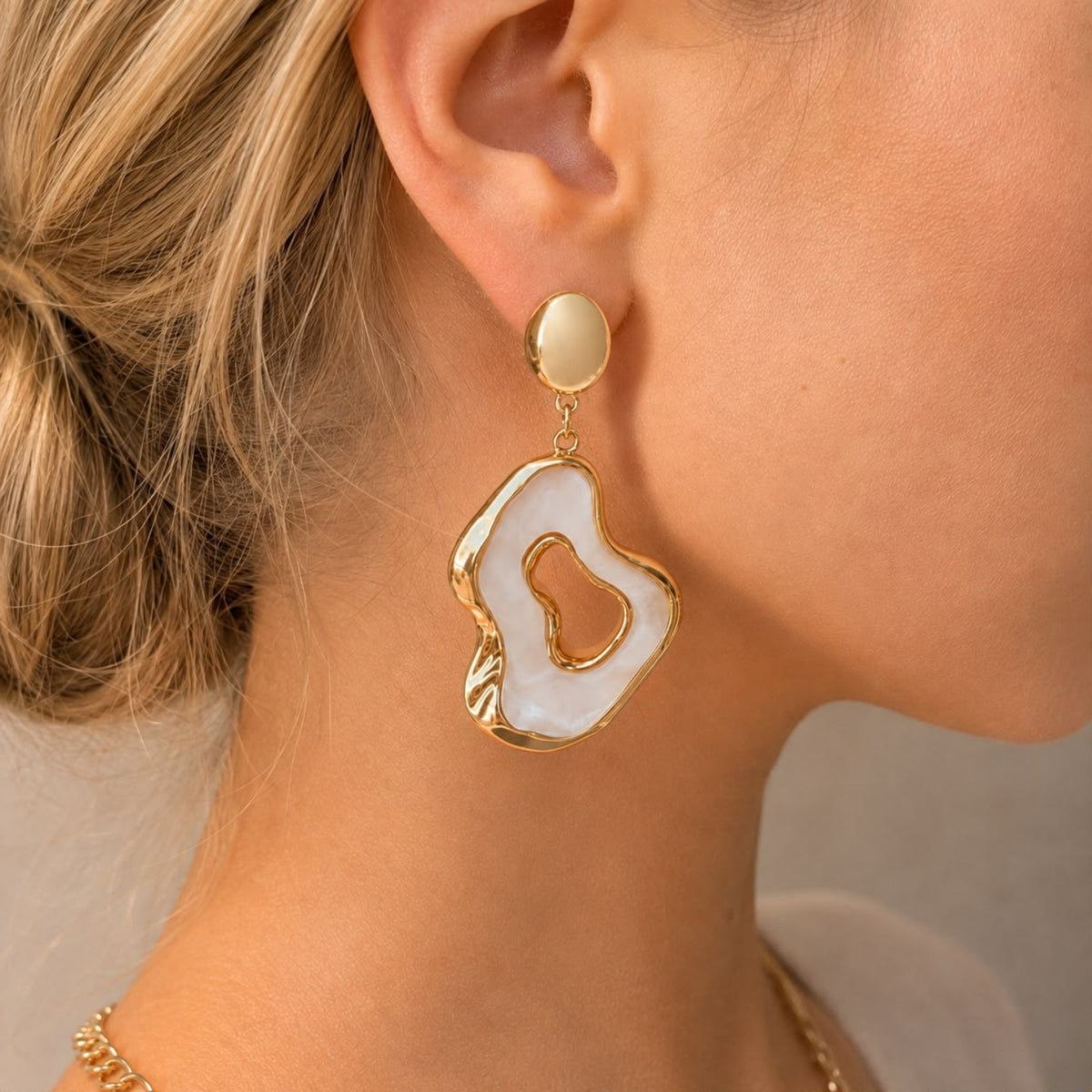 Lunar Veil Mother Of Pearl Inspired Gold Plated Drop Earrings