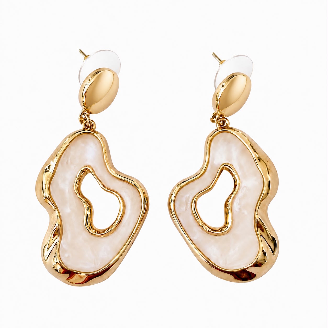 Lunar Veil Mother Of Pearl Inspired Gold Plated Drop Earrings
