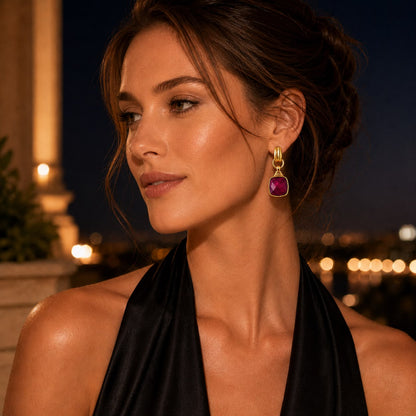 Crimson Reverie Ruby Tone Burgundy Stone Drop Earrings
