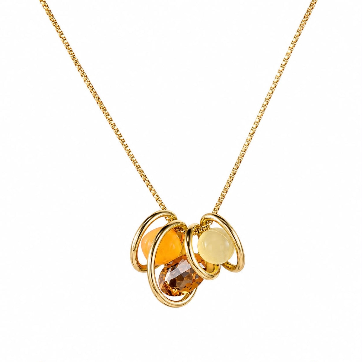 Solar Harmony Amber and Ivory Gold Plated Pendant Necklace