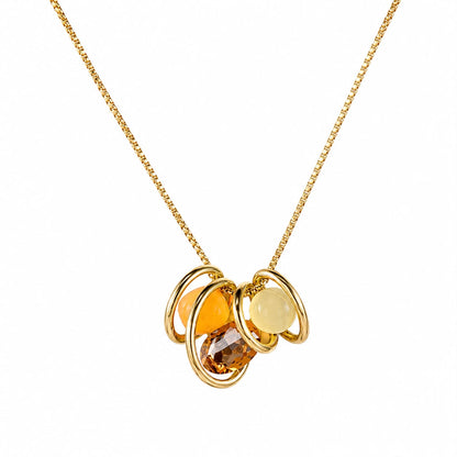 Solar Harmony Amber and Ivory Gold Plated Pendant Necklace