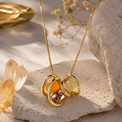 Solar Harmony Amber and Ivory Gold Plated Pendant Necklace