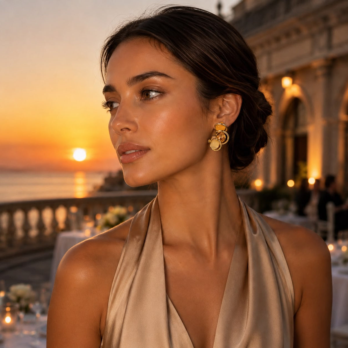Solar Harmony Amber & Ivory Gold Plated Earrings