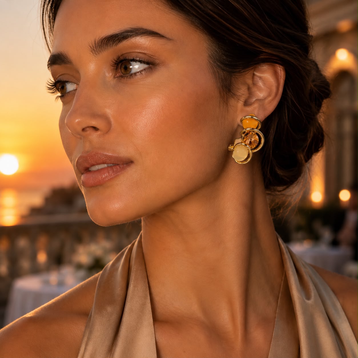 Solar Harmony Amber & Ivory Gold Plated Earrings