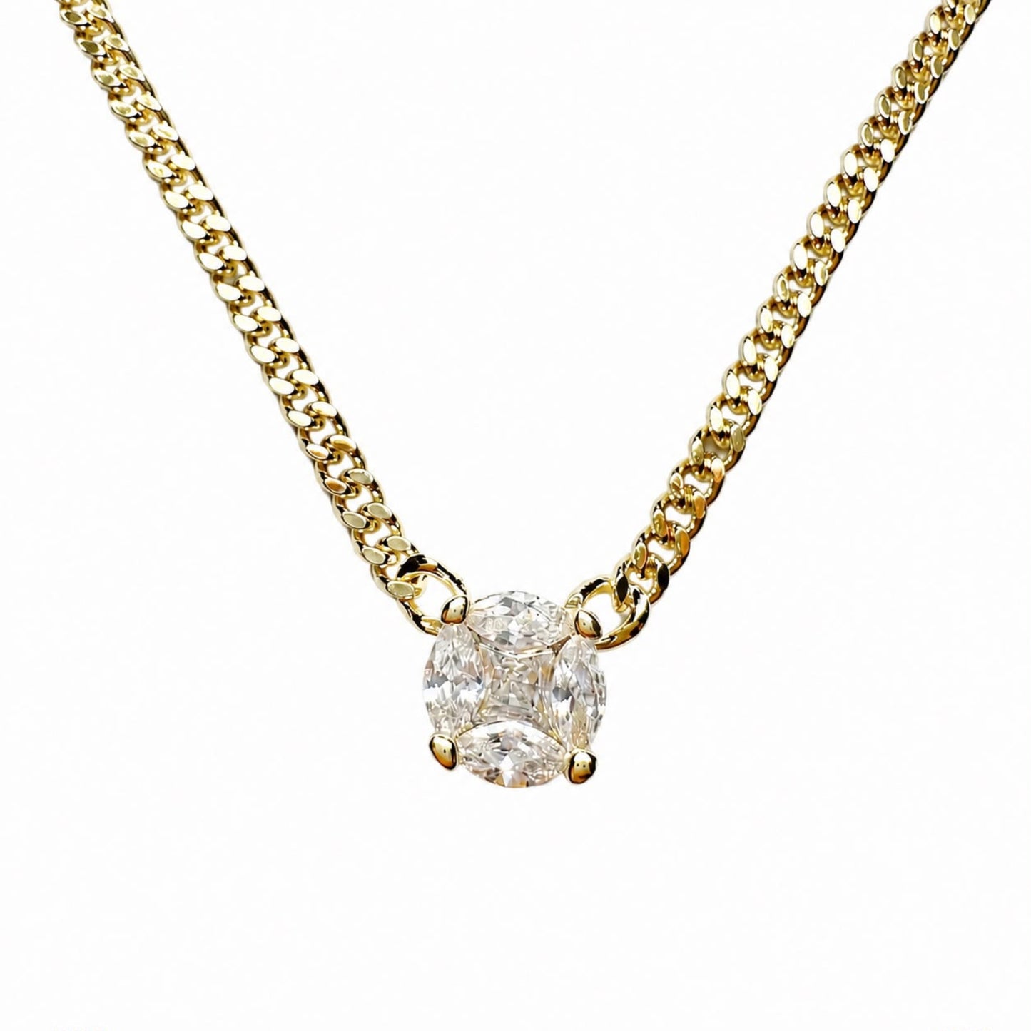 Starlight Solitaire Zircon Gold Plated Statement Chain Necklace