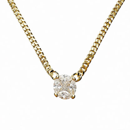 Starlight Solitaire Zircon Gold Plated Statement Chain Necklace