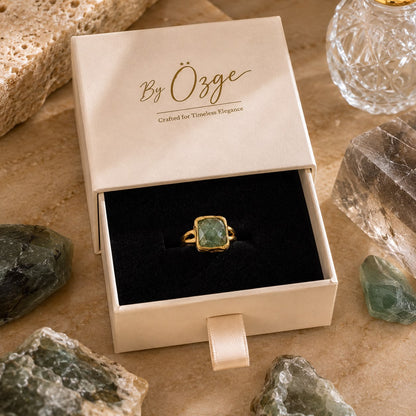Natural Mystic Labradorite Gold Plated Adjustable Statement Ring