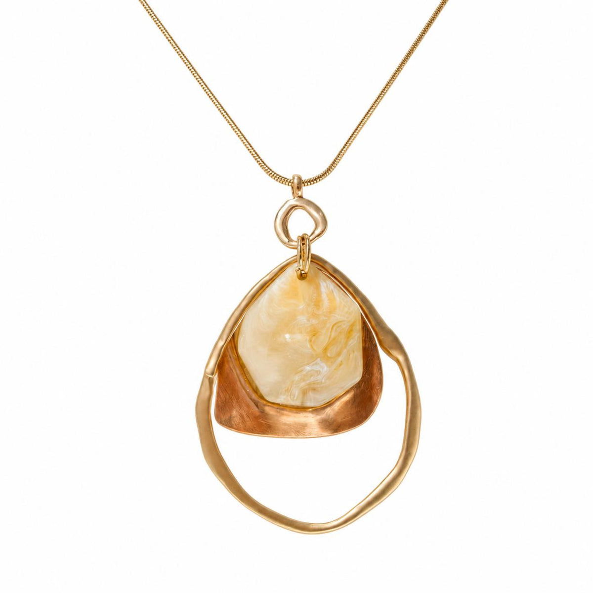 Mother of Pearl Gold Plated Long Sculptural Statement Pendant Necklace