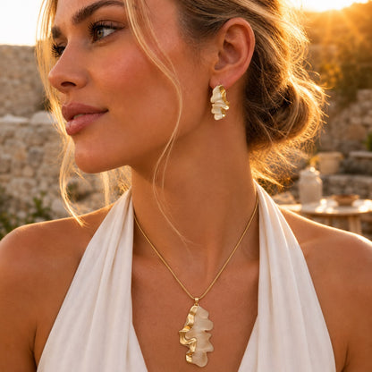 Ocean Whisper Pearl Effect Gold Plated Stud Earrings