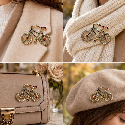 Joyride Colourful Enamel & Zirconia Vintage Gold Tone Bicycle Brooch