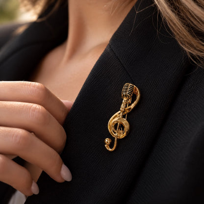 Musician’s Melody Music Microphone Gold Plated Brooch