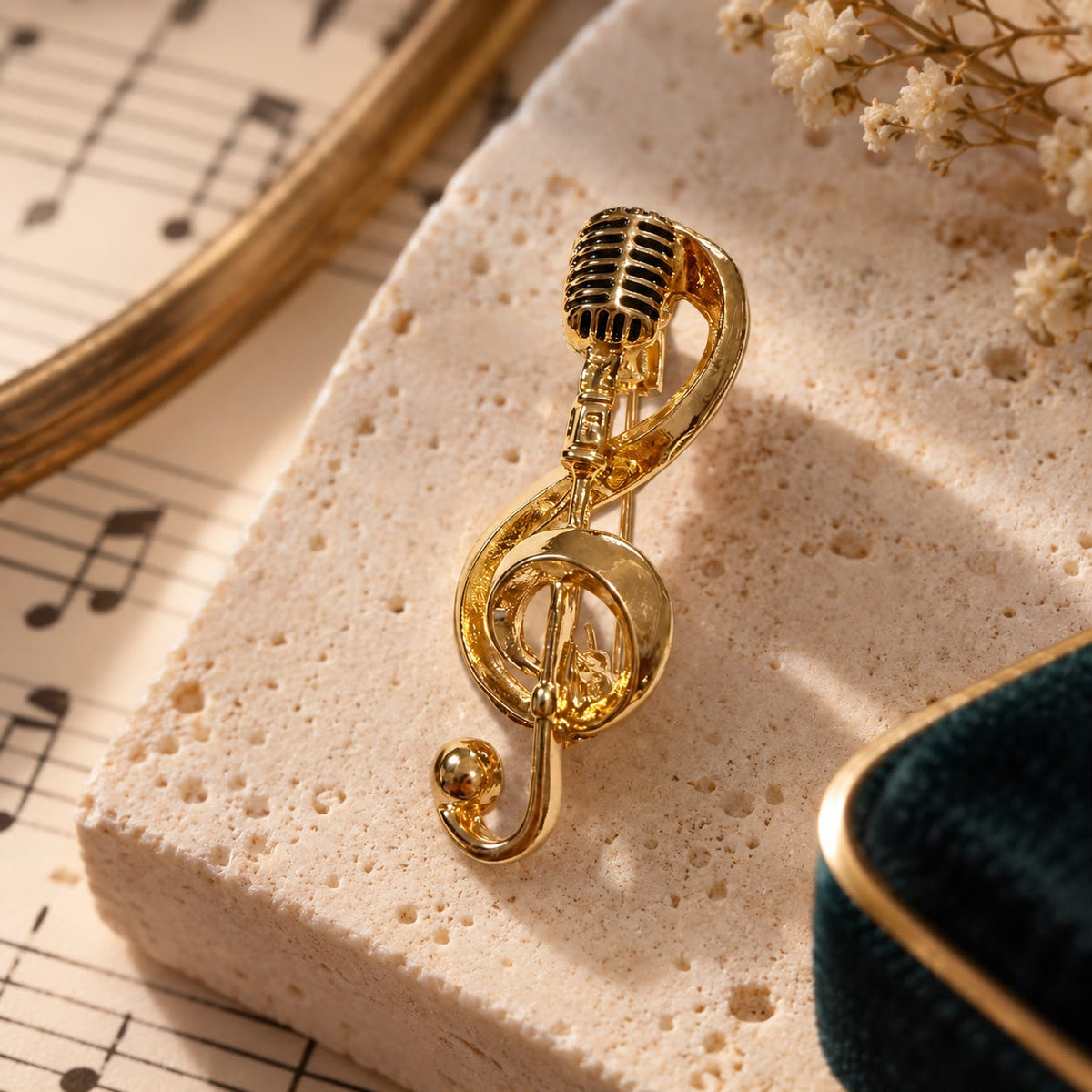 Musician’s Melody Music Microphone Gold Plated Brooch