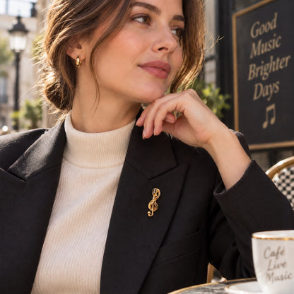 Musician’s Melody Music Microphone Gold Plated Brooch