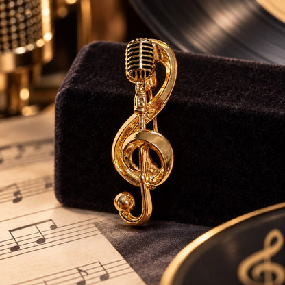 Musician’s Melody Music Microphone Gold Plated Brooch