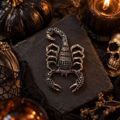 Midnight Scorpio Black Crystal & Green Eye Statement Brooch