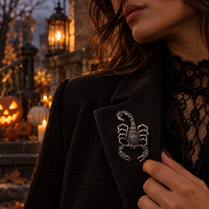 Midnight Scorpio Black Crystal & Green Eye Statement Brooch
