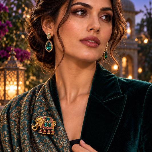 Emerald Majesty Crystal Elephant Gold-Tone Statement Brooch
