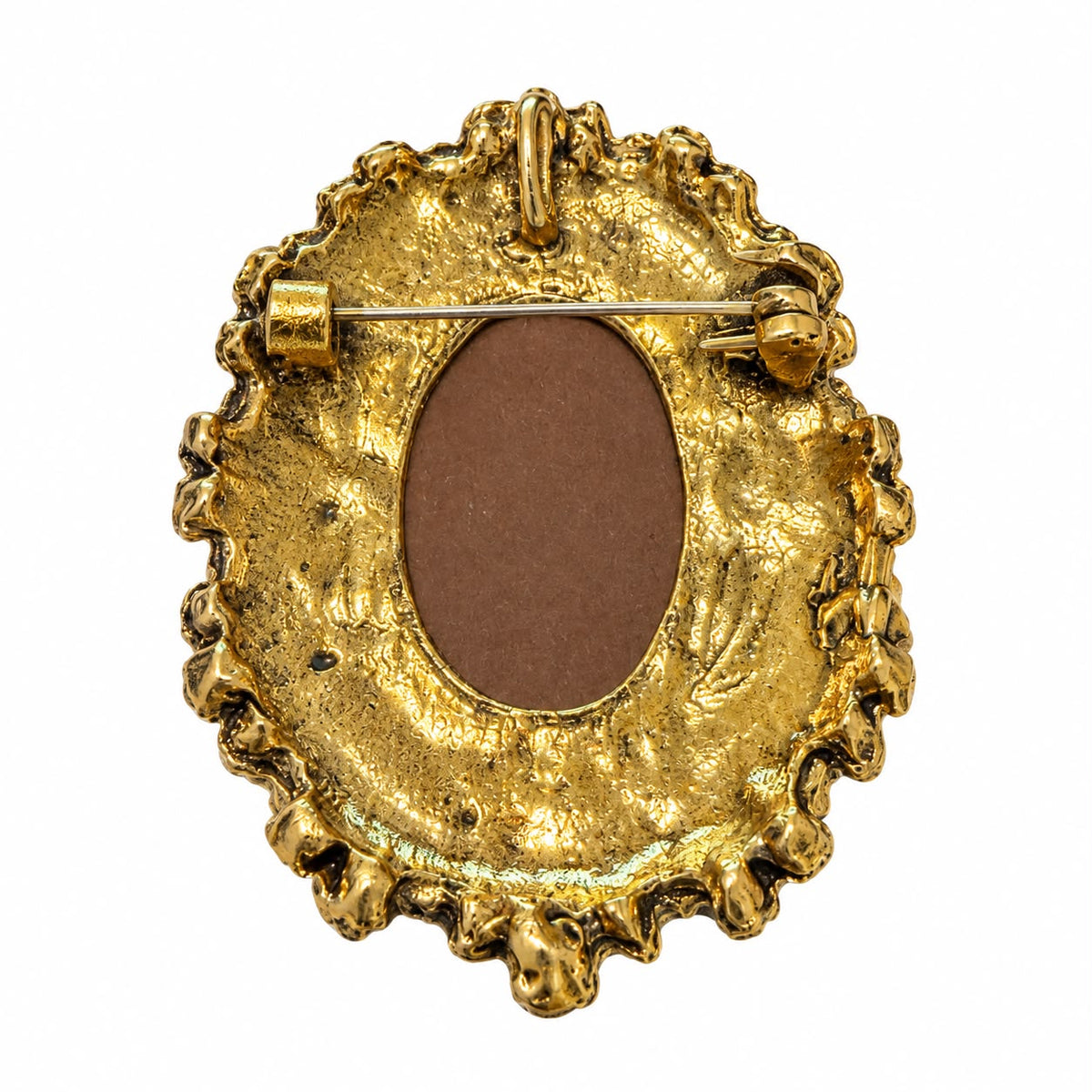 Regal Muse Ceramic-Effect Cameo Crystal Vintage Brass Statement Brooch