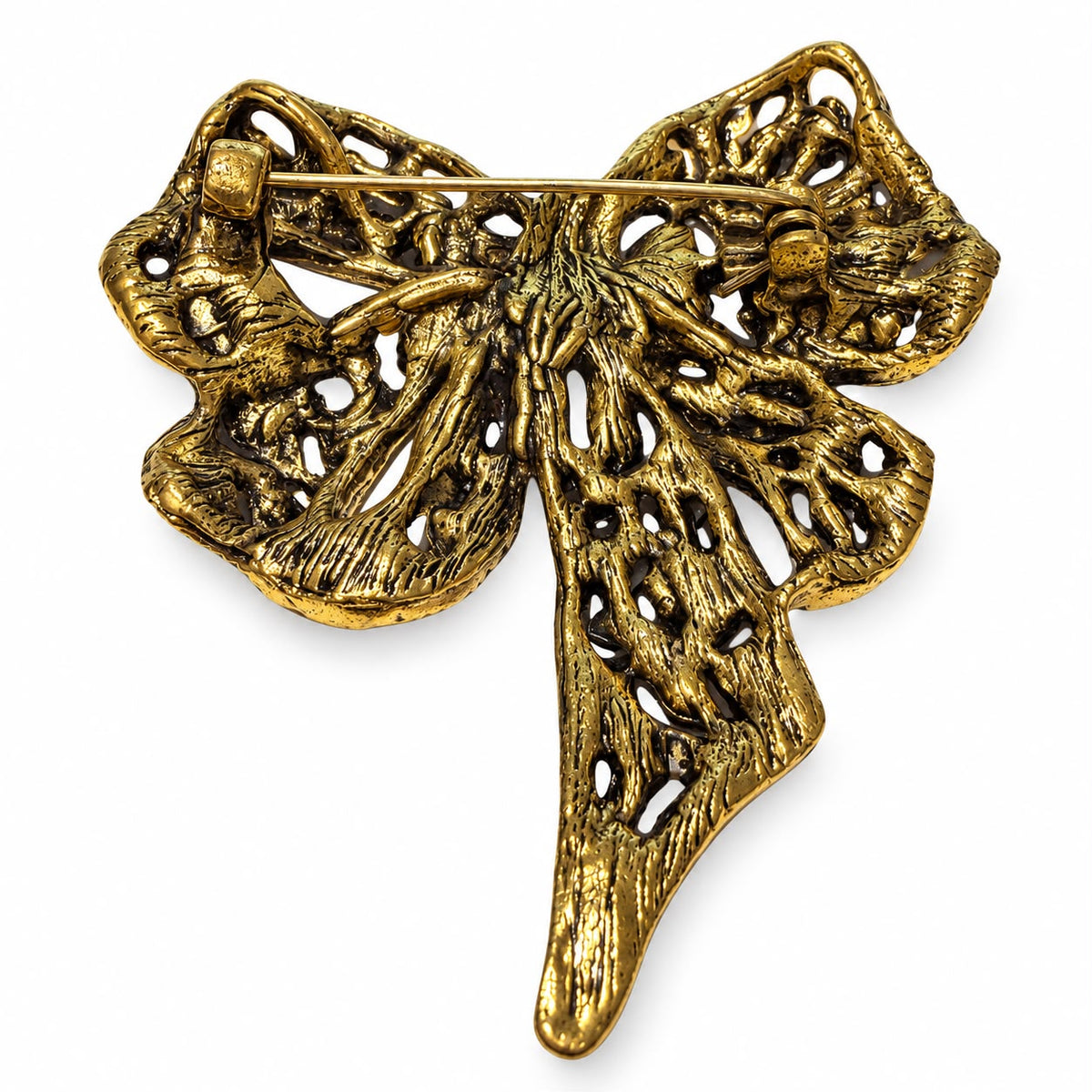 Eternal Bond Champagne Zircon Bow Vintage Brass Statement Brooch