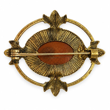 Autumn Serenity Agate-Effect & Pearl Vintage Brass Statement Brooch