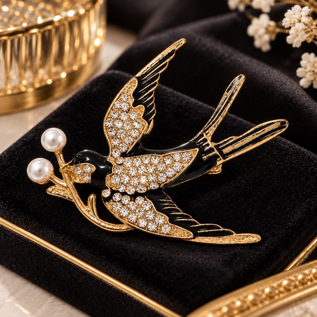 Homeward Hope Pearl & Crystal Swallow Gold-Tone Statement Brooch