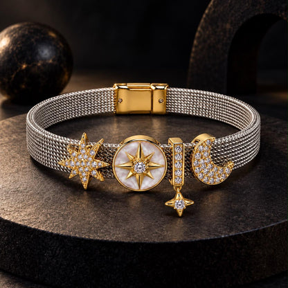 Celestial Guidance Silver & Gold-Plated Enamel Zircon Charm Bracelet