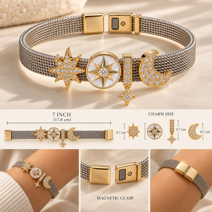Celestial Guidance Silver & Gold-Plated Enamel Zircon Charm Bracelet
