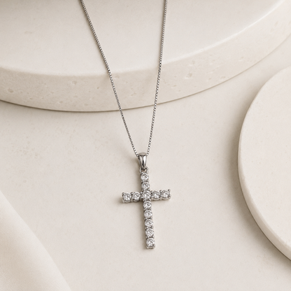Luminous Cross Rhodium Plated Necklace