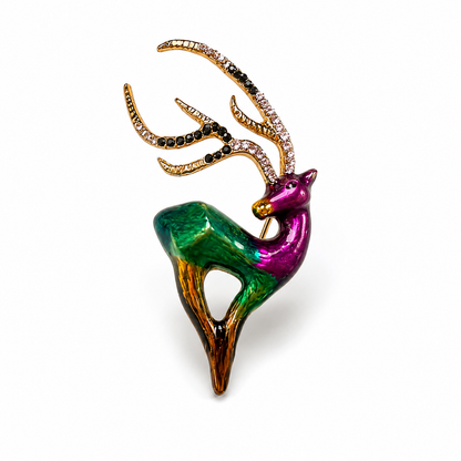 Emerald Spirit Stag Gold Plated Brooch