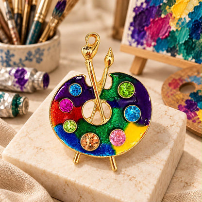 Artistic Soul Multicolour Crystal Paint Palette Gold Tone Brooch