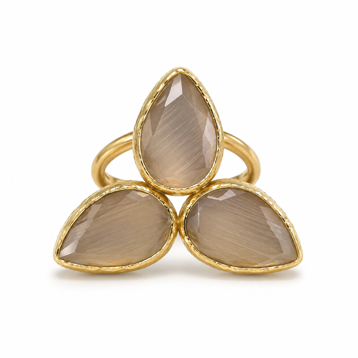 Mystic Smoky Quartz Trinity Gold Plated Adjustable Ring