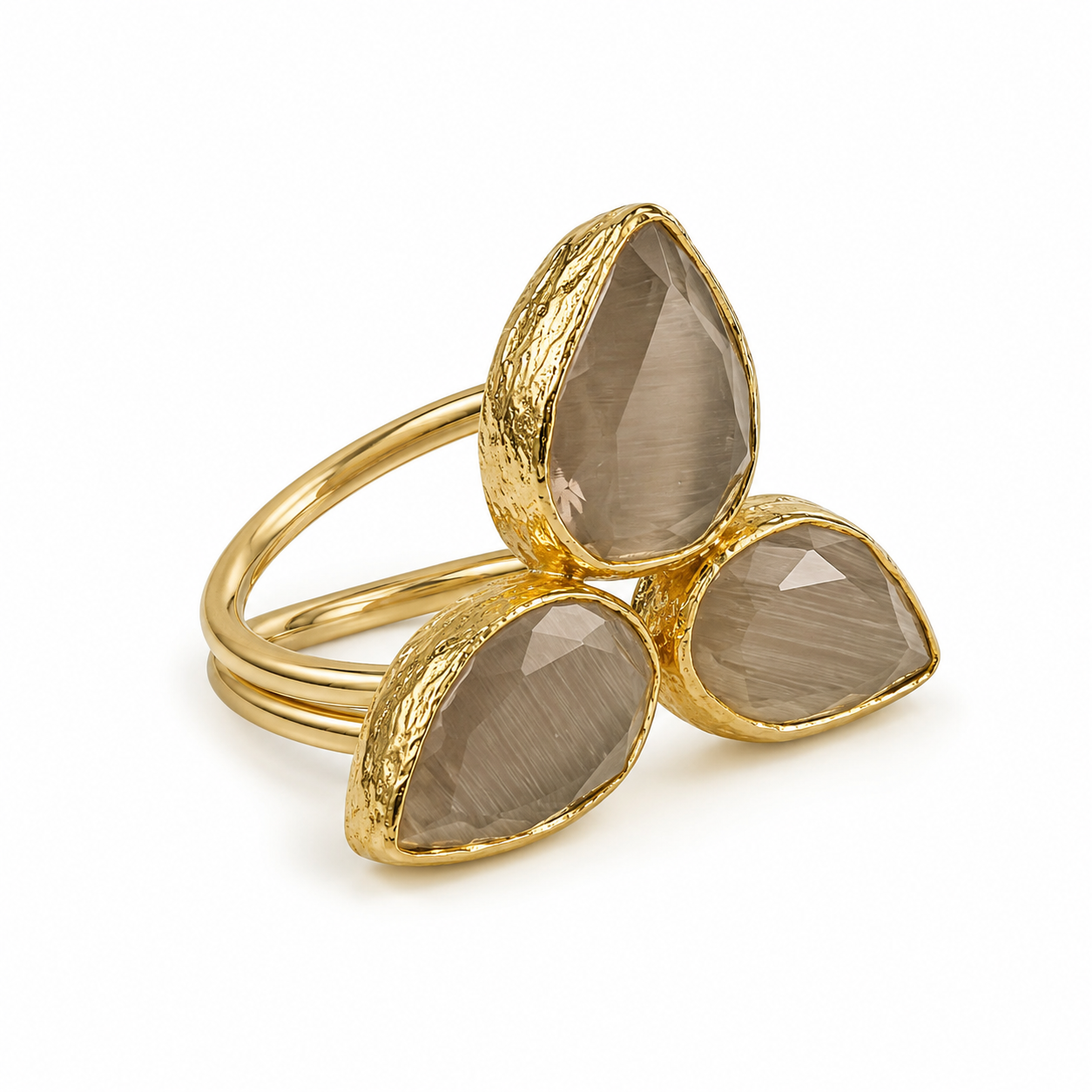 Mystic Smoky Quartz Trinity Gold Plated Adjustable Ring