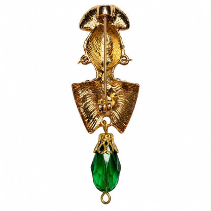 Emerald Majesty Pearl & Crystal African Queen Gold Tone Statement Brooch